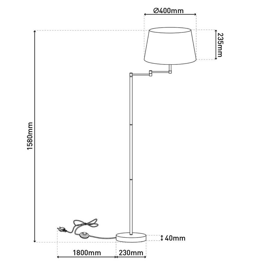 Staande lamp "Bologna" hoogte 158 cm gemaakt van metaal in een satijnen nikkel, Beiger TextalsPreis, E27
