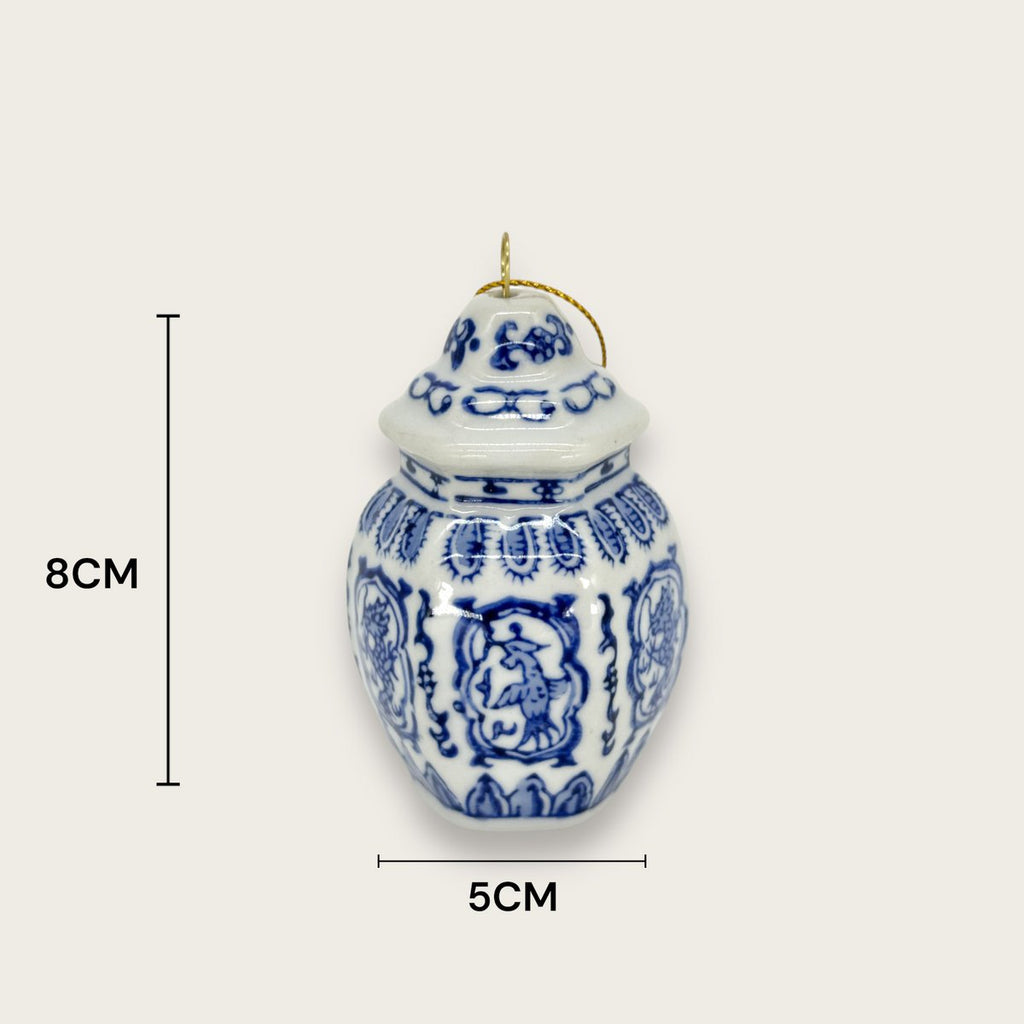 Blauw-wit porseleinen mini kersthanger