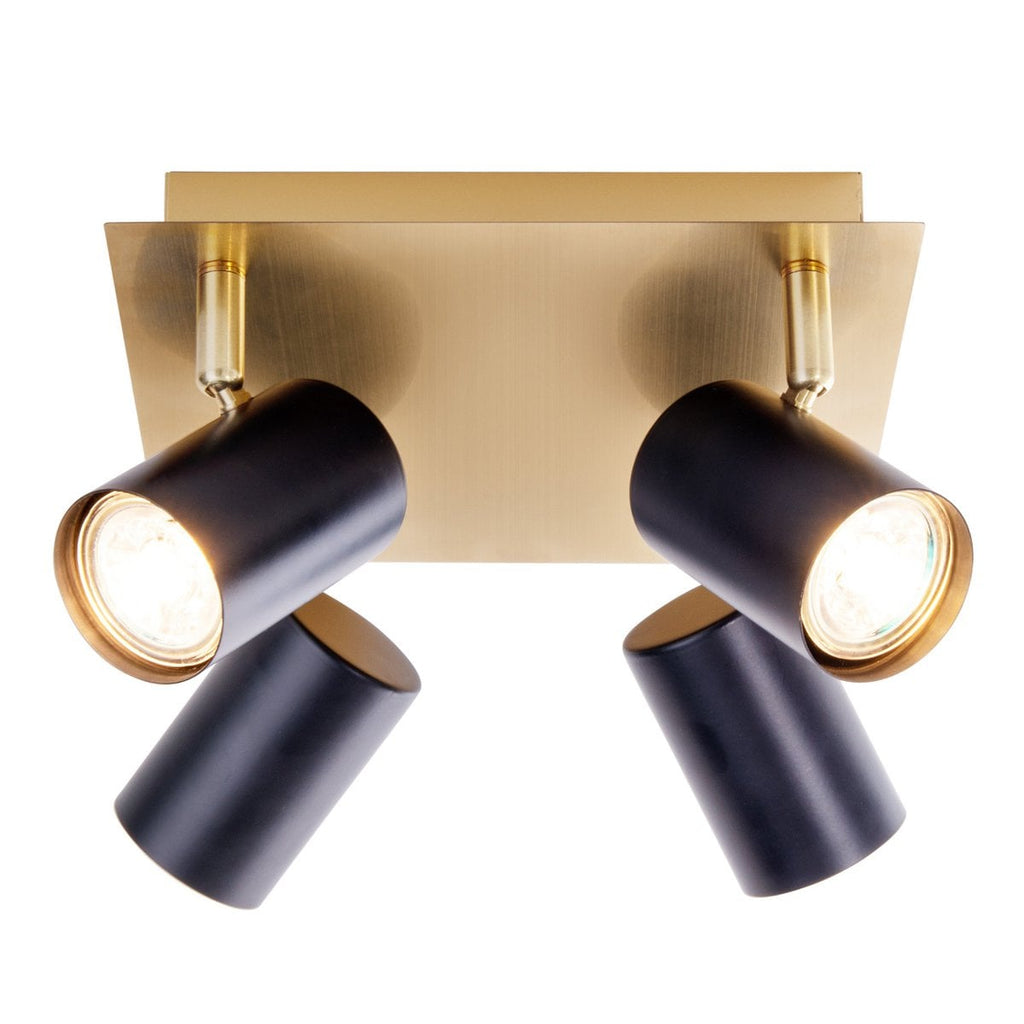 4 muur- en plafondlampen "Frida" in metalen zwart / goud, plafond schijnwerpers, GU10, plafondlamp voor eetkamer, woonkamer, gang of kantoor, 22 x 22 cm