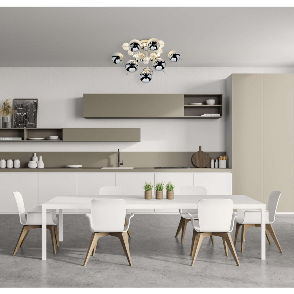 Plafondlamp "explosie" chroom gemaakt van metaal en glas, G9 -versies, plafondlamp voor eetkamer, woonkamer, gang of kantoor, Ø57 cm