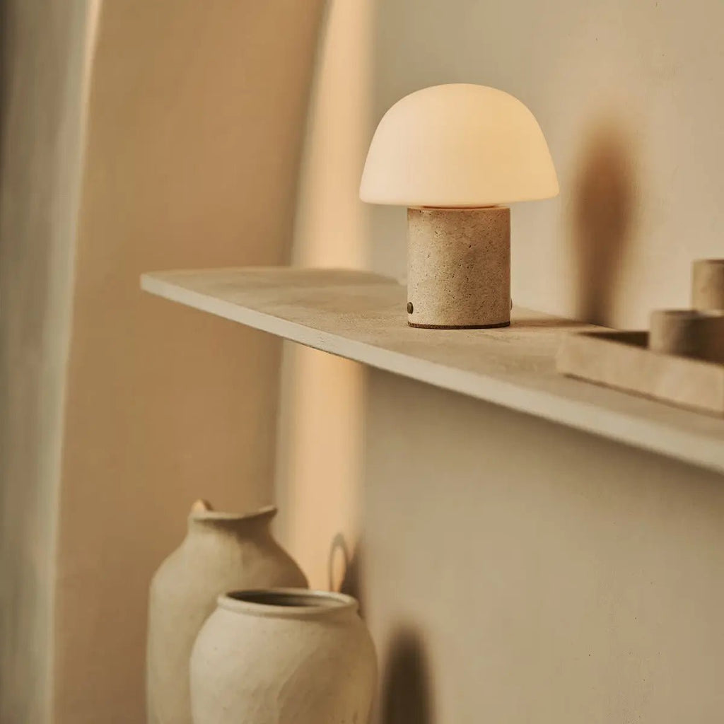 Maes Beige / Travertino Classico - Elegante travertijn oplaadbare tafellamp, tot 100 uur verlichting, stijlvol en functioneel