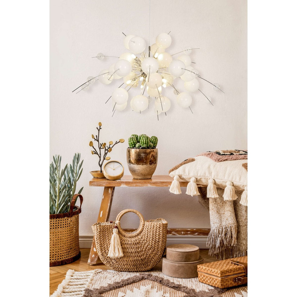 Hanger lamp "explosie" wit, gemaakt van metaal en glas, G9 -versies, hangende lamp voor eetkamer, woonkamer, hal of kantoor, Øca. 98 cm