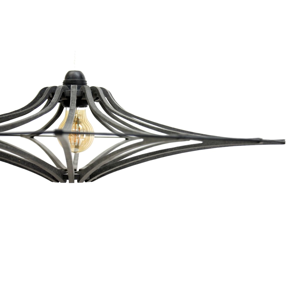 Zwart houten design hanger D90cm SINGING BLACK -Zwart elastiek- Zwart kit