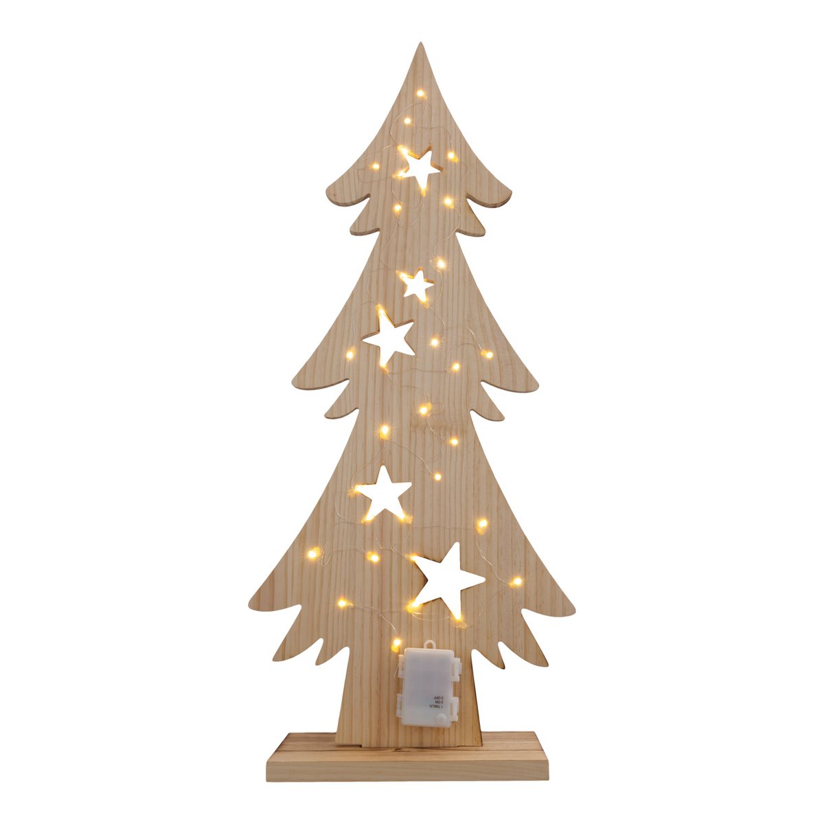 LED Wood Decolum "Fir Tree" groot, gemaakt van natuurlijk hout met vaste LED's, kerstdecoratie voor buiten