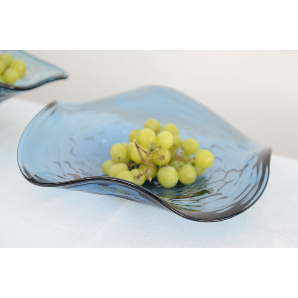 Blauw glas decoratieve snit 30x30x6.5 cm