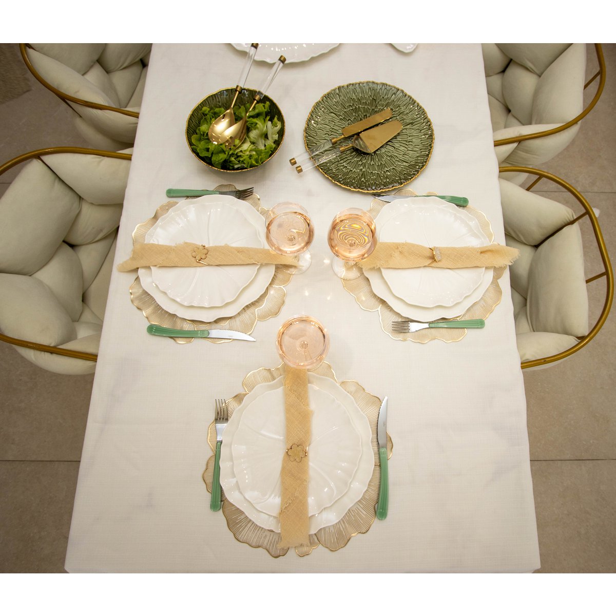 Gouden salade bestek met transparante handgreep