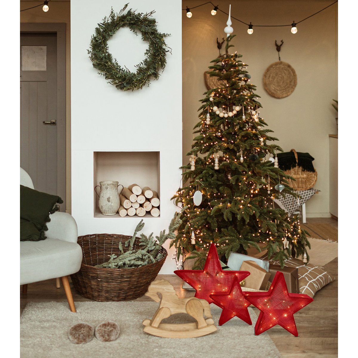 Liv · LED-kerstdecoratie — set van 3 sterren rood