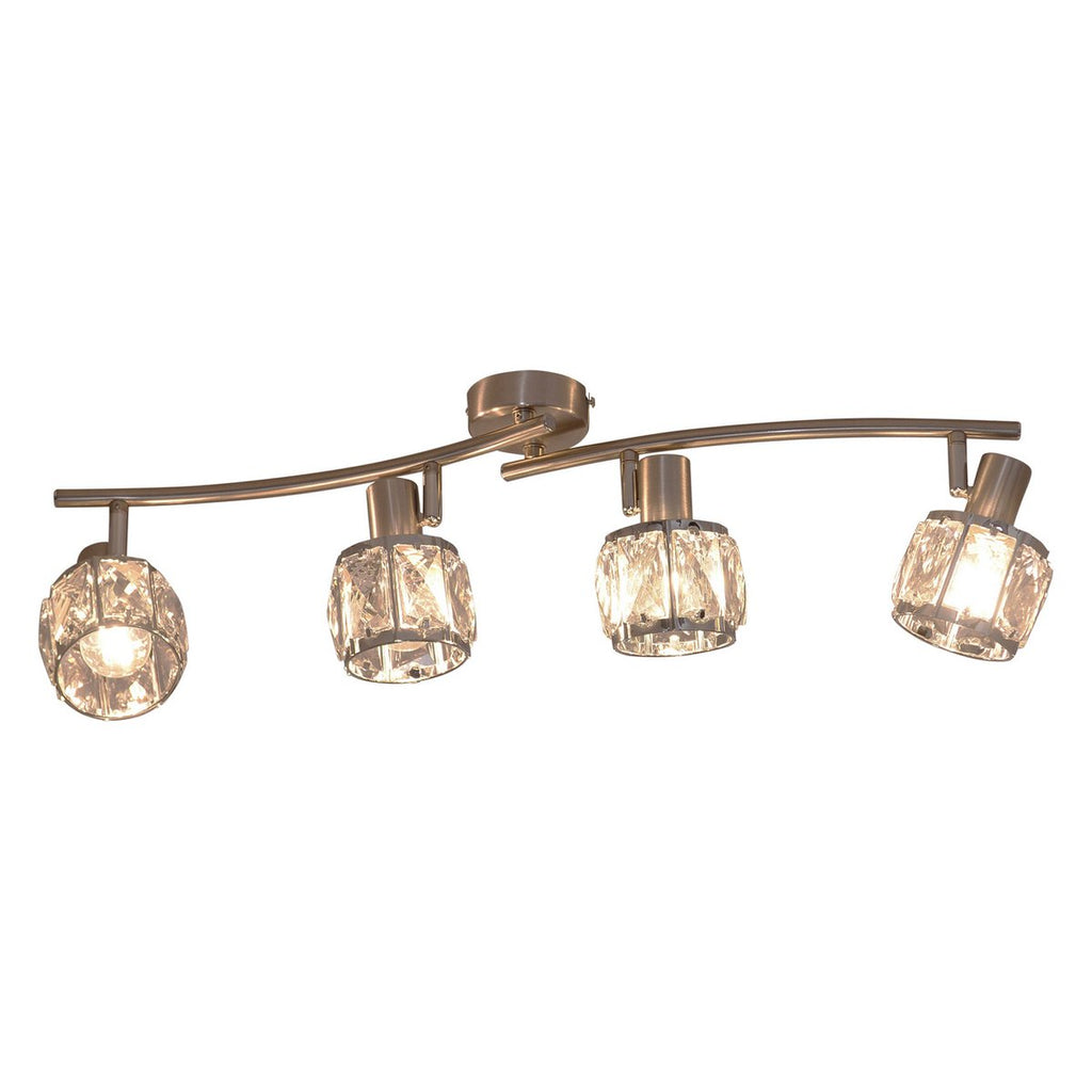 4-geleide plek "Josefa" met E14-versie Filament, metalen plafondlamp en glas in roestvrijstalen look, met E14-versie Filamentlampen inbegrepen, lamp voor woonkamer, eetkamer, gang of gang 70 x 8 cm