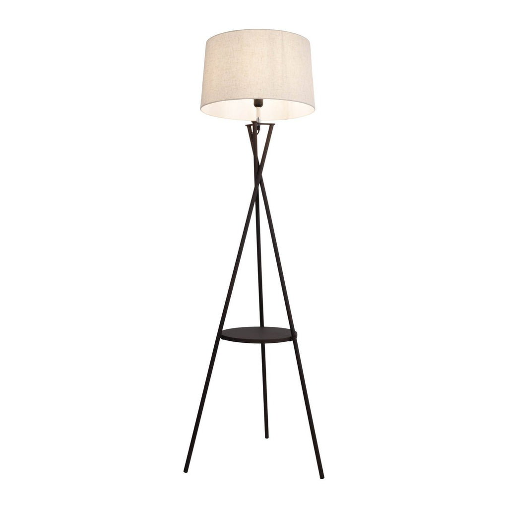 Staande lamp met geïntegreerde "tora" tafel gemaakt van roest -gekleurd metaal en natuurlijk gekleurd textielmateriaal, 158 cm hoog Ø 51 cm, e27