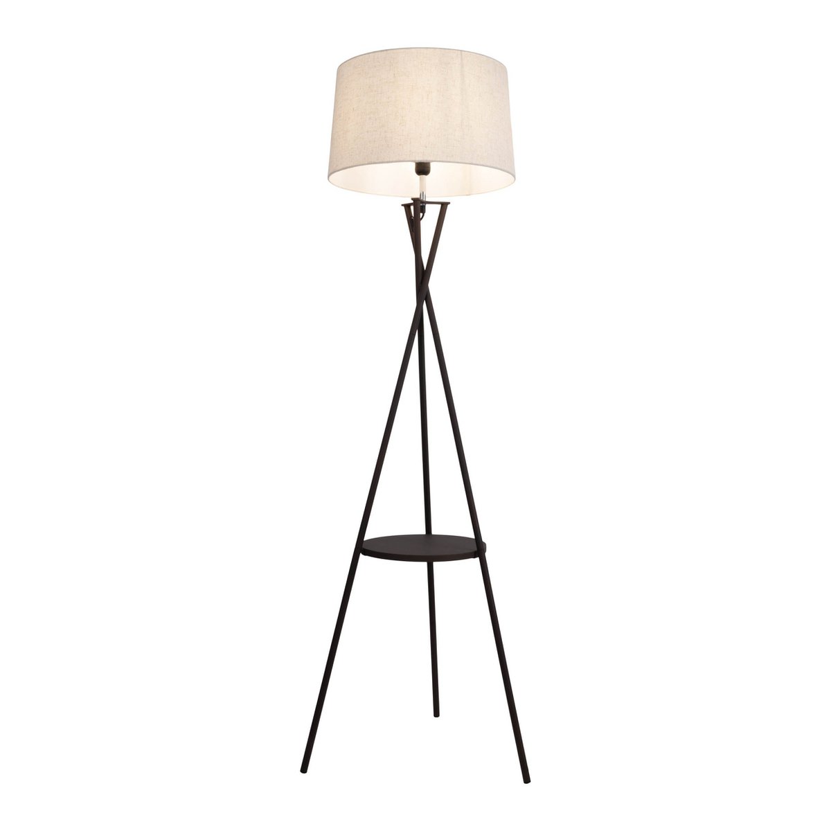 Staande lamp met geïntegreerde "tora" tafel gemaakt van roest -gekleurd metaal en natuurlijk gekleurd textielmateriaal, 158 cm hoog Ø 51 cm, e27