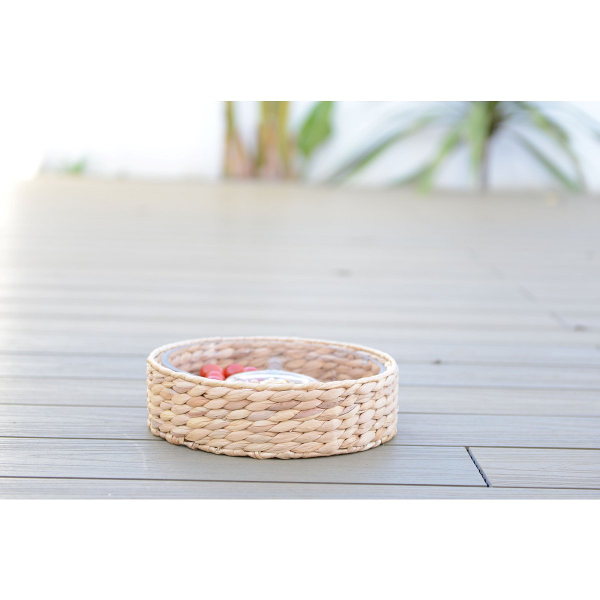 Aperitif set 3 rotan compartimenten 28x28x8cm