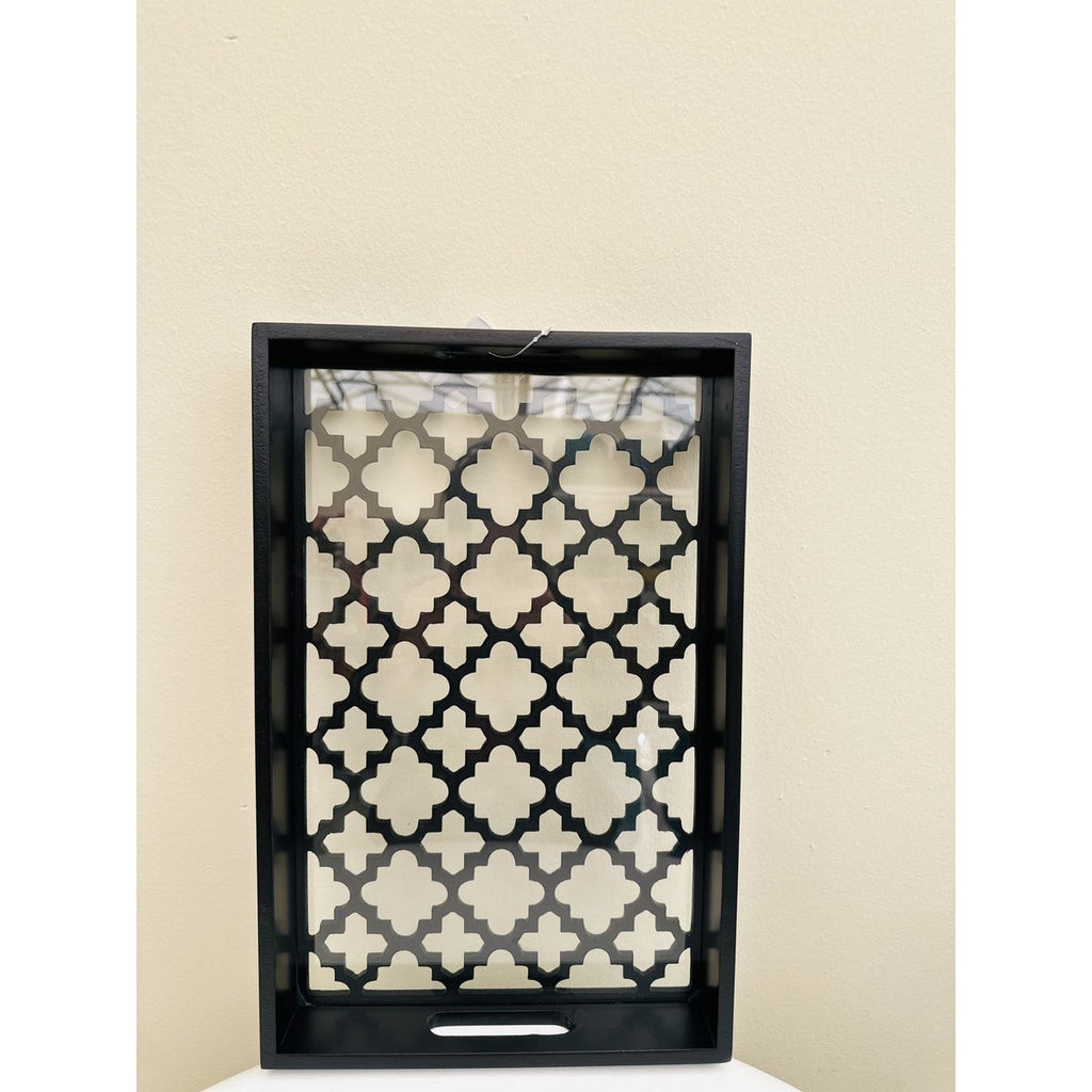 Zwart houten glazen dienblad