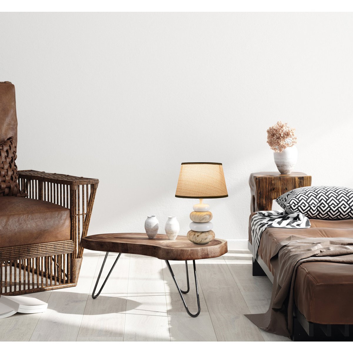 Liv · Houten tafellamp met linnen kap