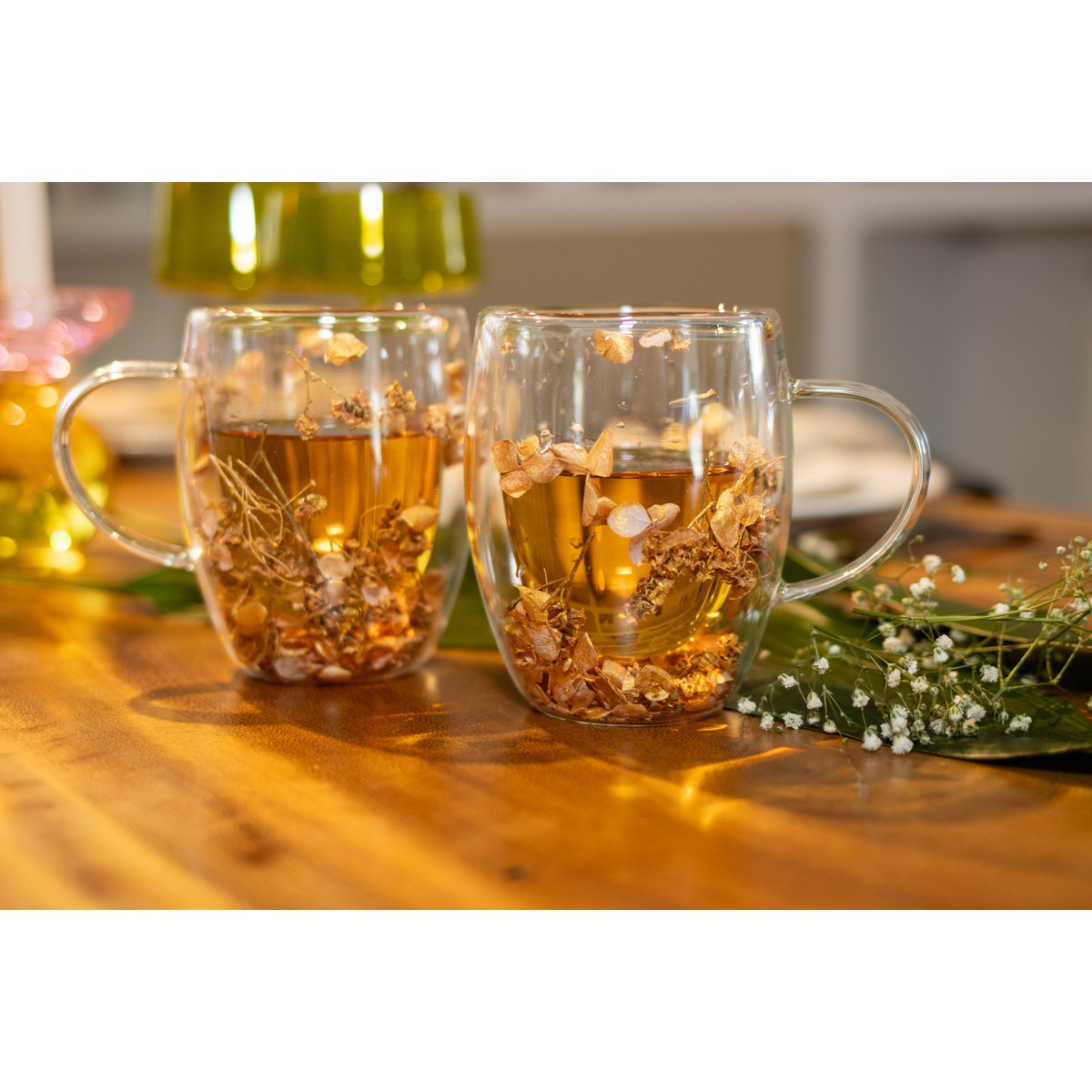 Dubbele wandtheekopjes 350 ml gouden bloemen - veel 2