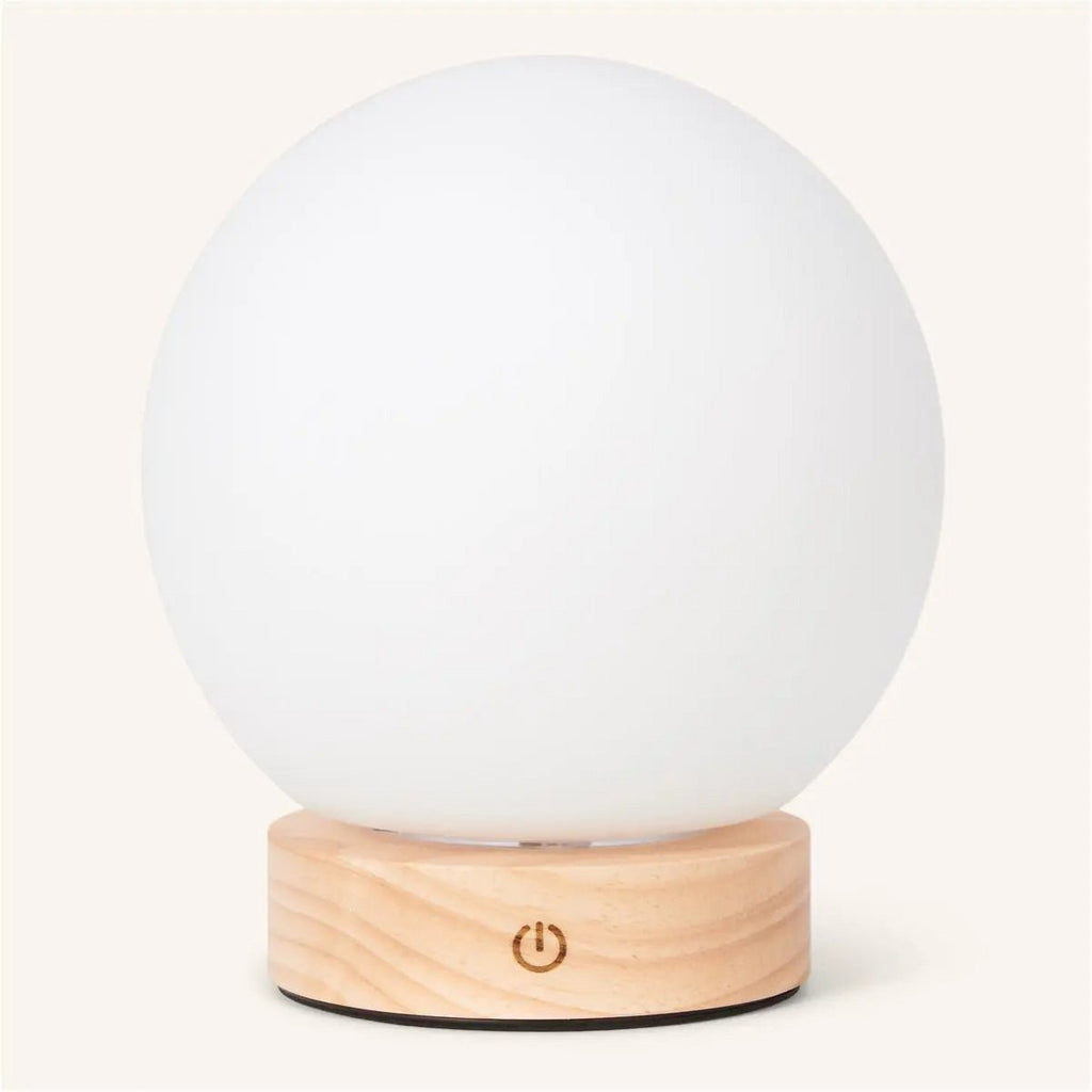 Flore lichtbruine houten lamp met glazen lamp - oplaadbaar en dimbaar draadloos licht