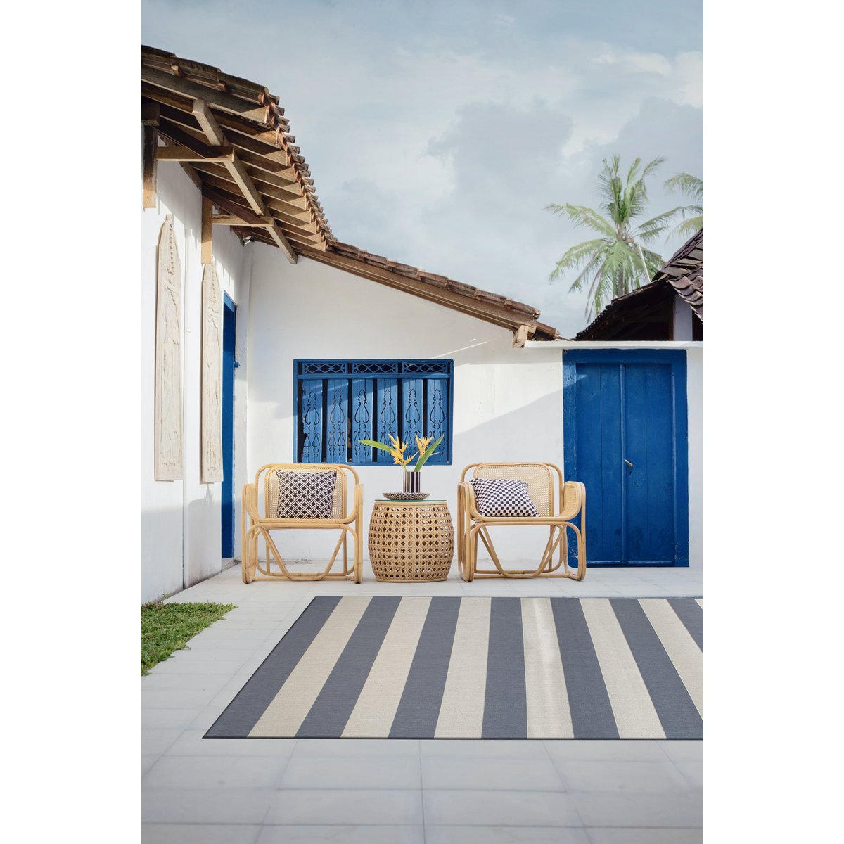 Platte geweven matten eigentijds ontwerp buiten interieur mykonos