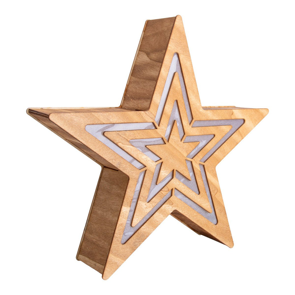 LED Christmas Decorations "Stern" H: 33 cm - Kerstartikelen - Decoratie - Hout - Natuur - met geïntegreerde LED - Kerstdecoratie