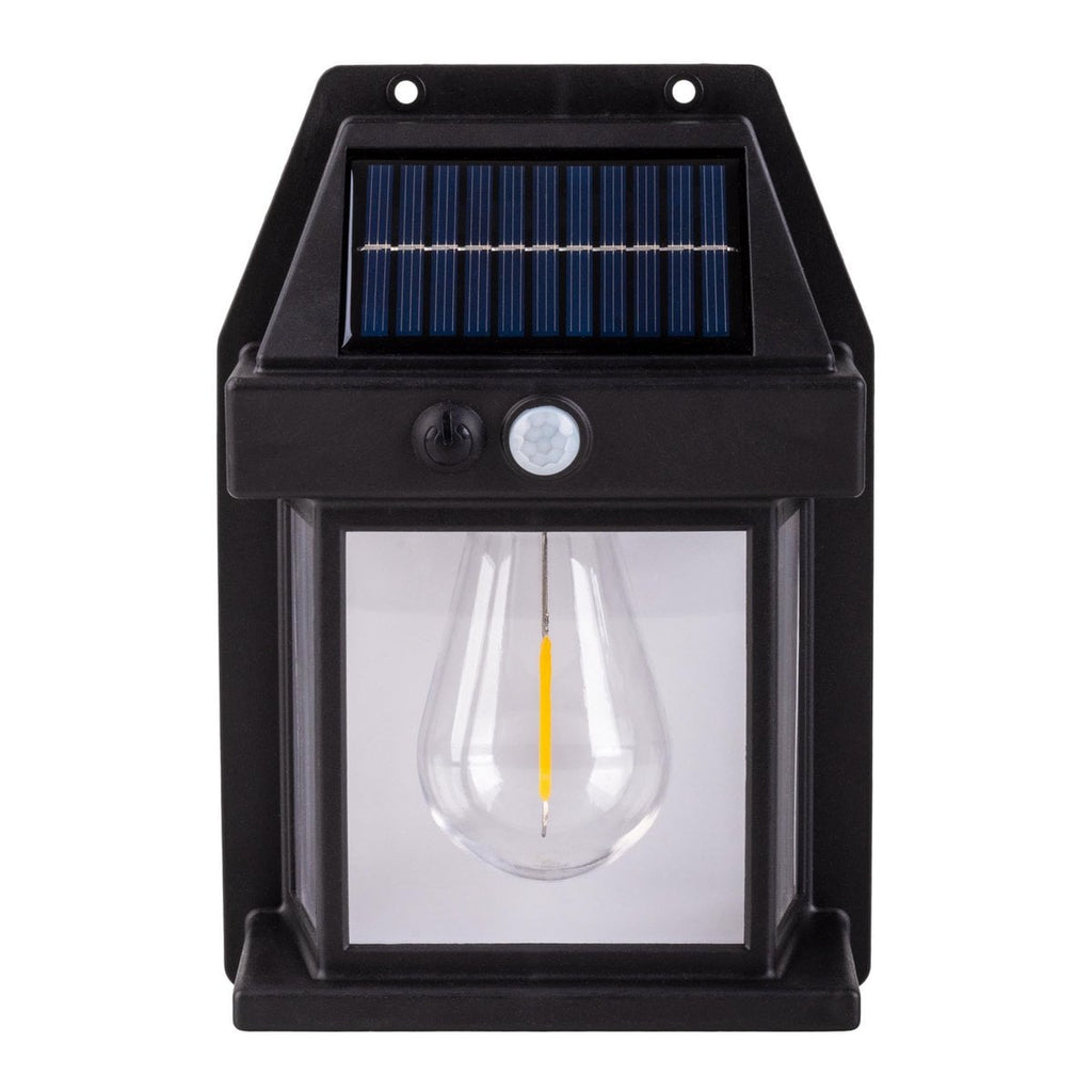 2 Set Solar Wall Lamp "Mira" ca. 17 cm hoog, gemaakt van zwart weerbestendig plastic, geïntegreerde LED in warm wit, inclusief bewegingsdetector en schemeringsensor