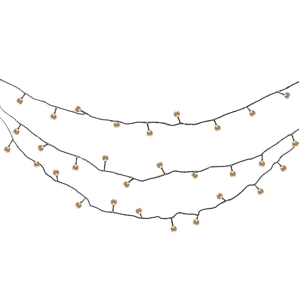 Buiten lichte keten met decoratieve ballen in glazen look, 868 cm lang, warm wit,