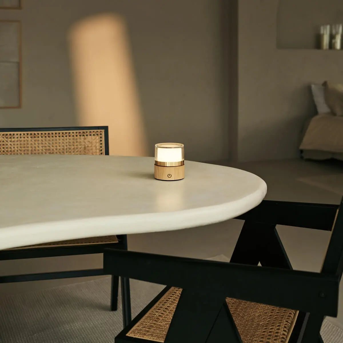 Leo Lichtbruine compacte oplaadbare lamp - hout, dimbaar licht