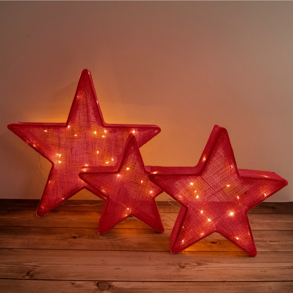 3 Set LED Decoration Christmas Stars Rood