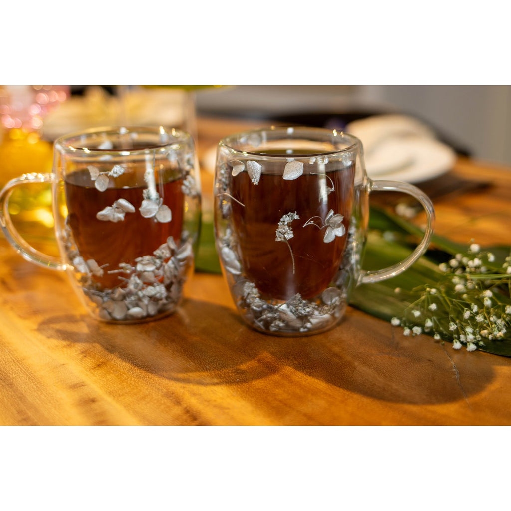 Dubbele wandtheekopjes 350 ml zilveren bloemen - veel 2