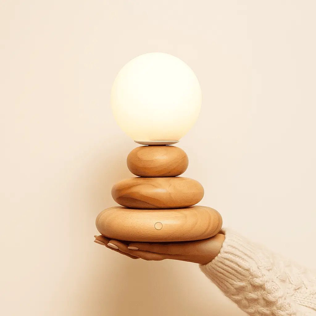 Isabella Houten & Glazen Oplaadbare Lamp - Snoerloos & Dimbaar