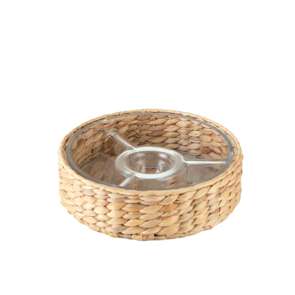 Aperitif set 3 rotan compartimenten 28x28x8cm