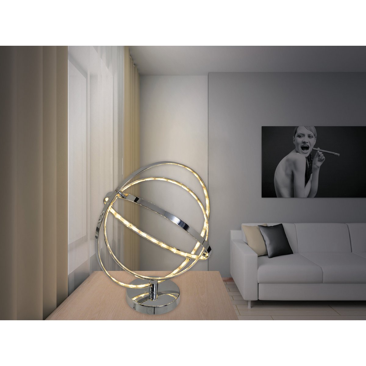 Liv · Houten tafellamp met linnen kap — chroom