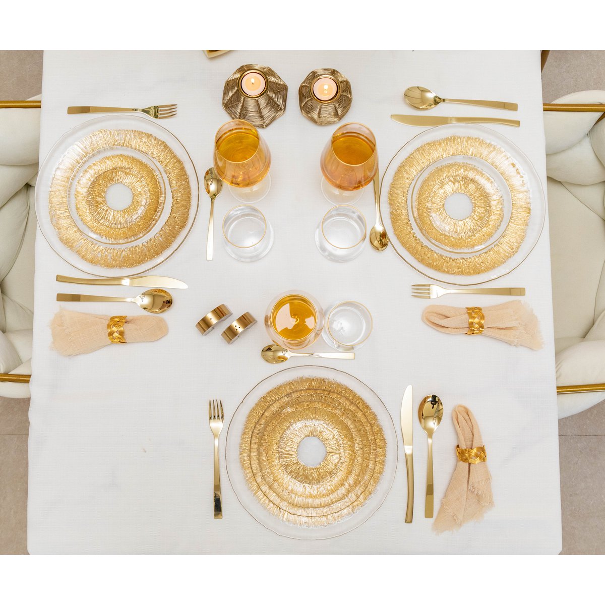 Gouden kom schreeuwend in glas 13x13x4cm - zon