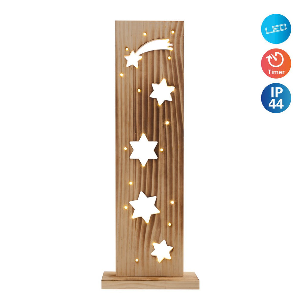 Led Wood Decolum "Stars", gemaakt van natuurlijk hout met vaste LED's, kerstdecoratie voor buiten