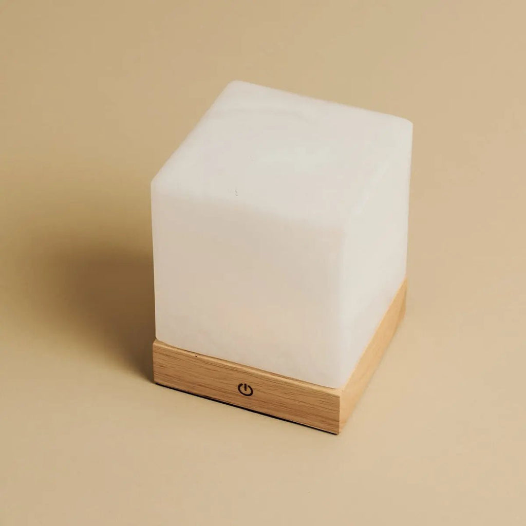 YCE lichtbruine draadloze houten lamp met bevroren glas-oplaadbare, dimbare, 100-uur batterij