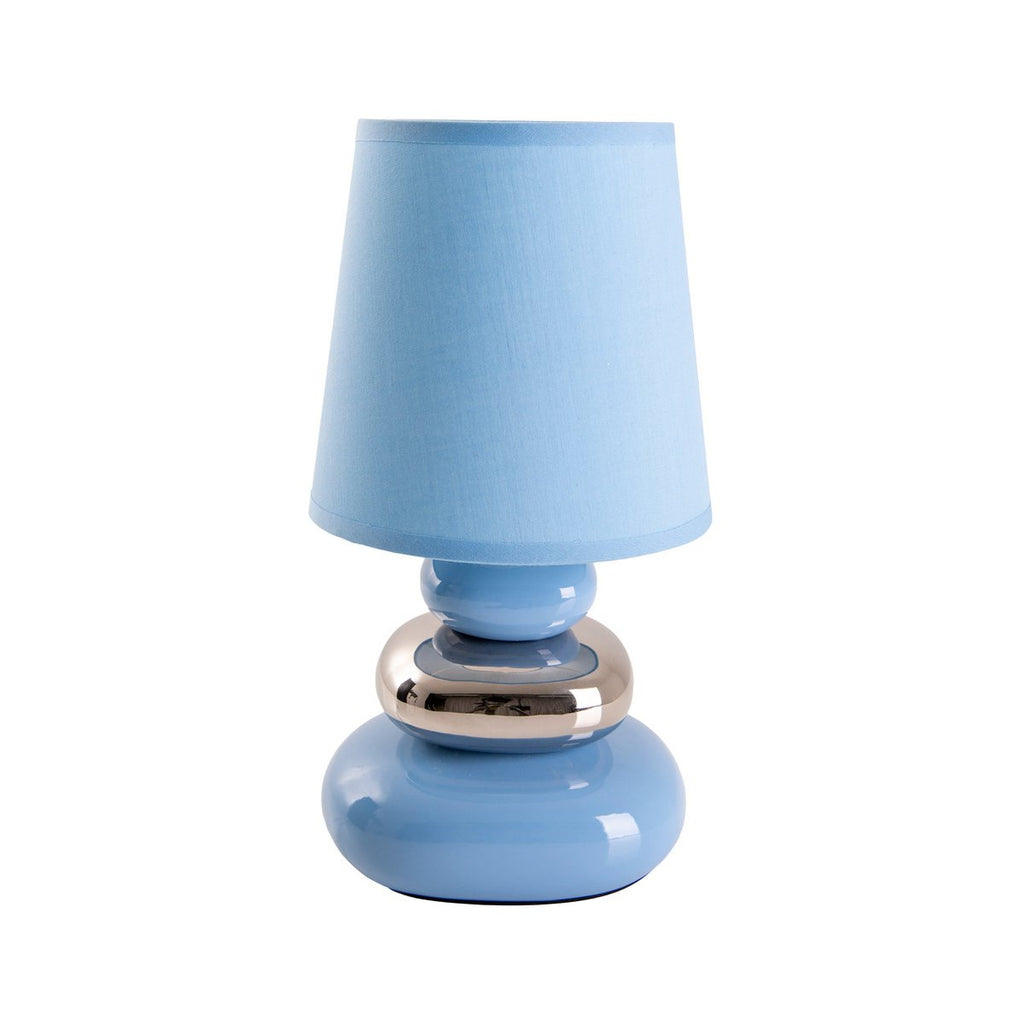 Liv · Houten tafellamp met linnen kap — blauw