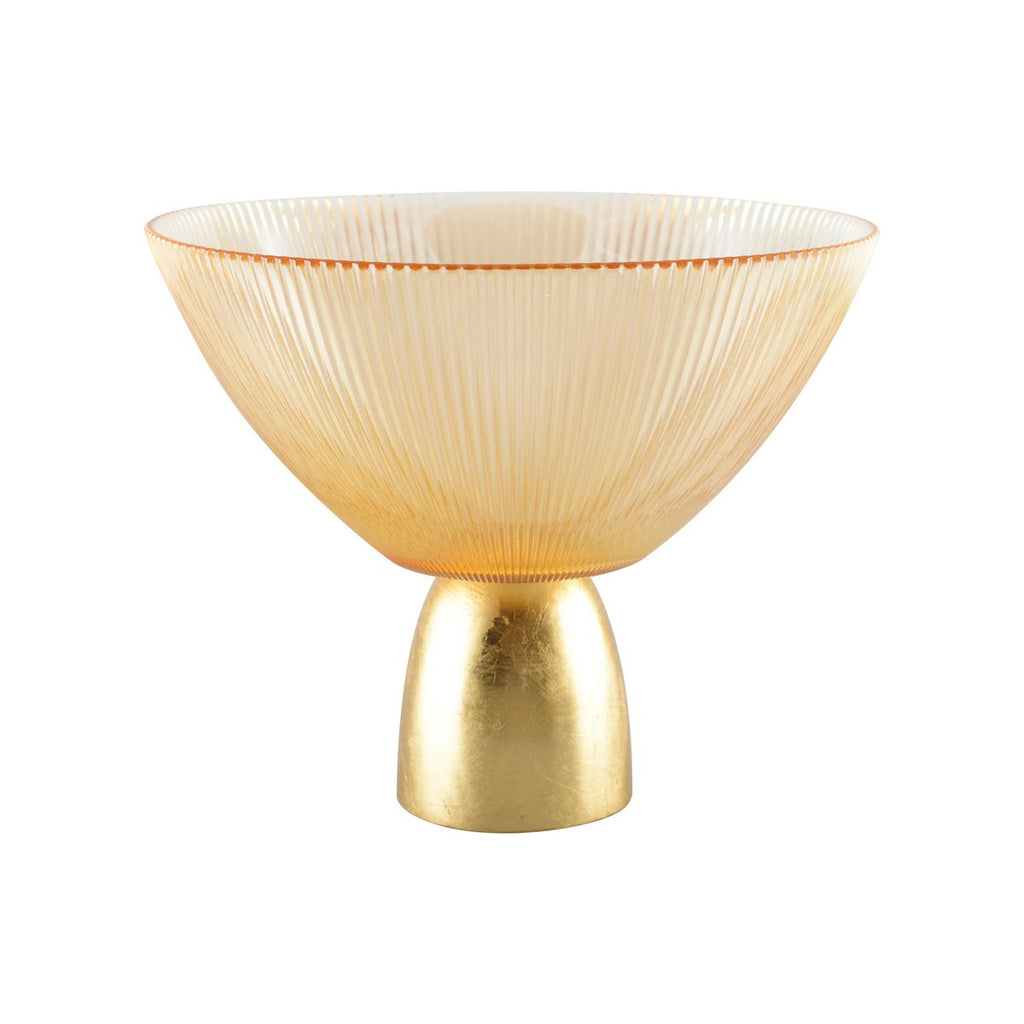 Geribbelde holle gesneden barnsteen op gouden voet 22x22x18cm