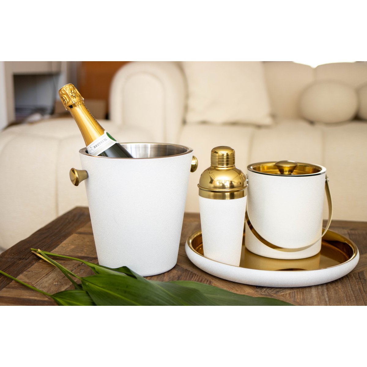 ECRU en gouden champagne -bucket 20.5x20.5x22cm