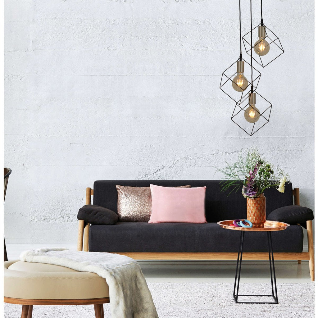 3 Flame hanglamp "Canto", hintlamp gemaakt van zwart en goud, E27-Socket-versie, voor eetkamer, woonkamer, gang of kantoor, 39 x 39 cm
