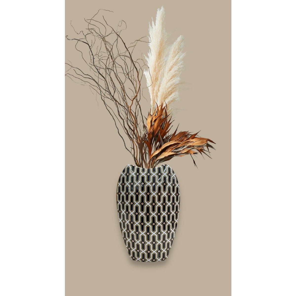 Vintage porseleinen vaas (CV11280-13-13-zwart-GROOT)