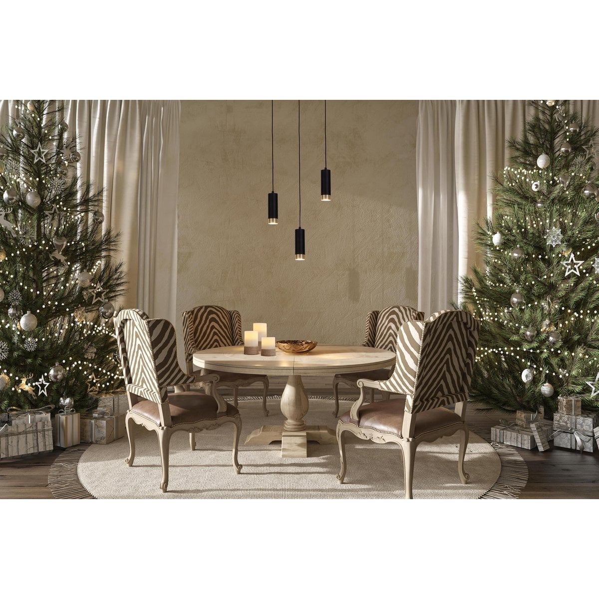 3 hanglamp "Fridu" gemaakt van metaal in Matt Black, met Gu10 -basis, 48 cm lang