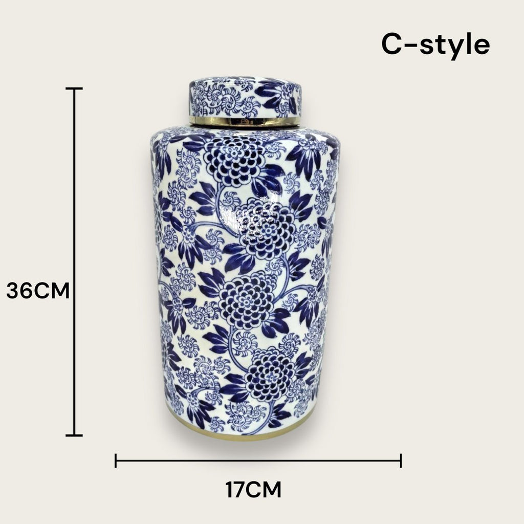 Blauw-witte porseleinen bloemenvaas (voor keuken thuis)