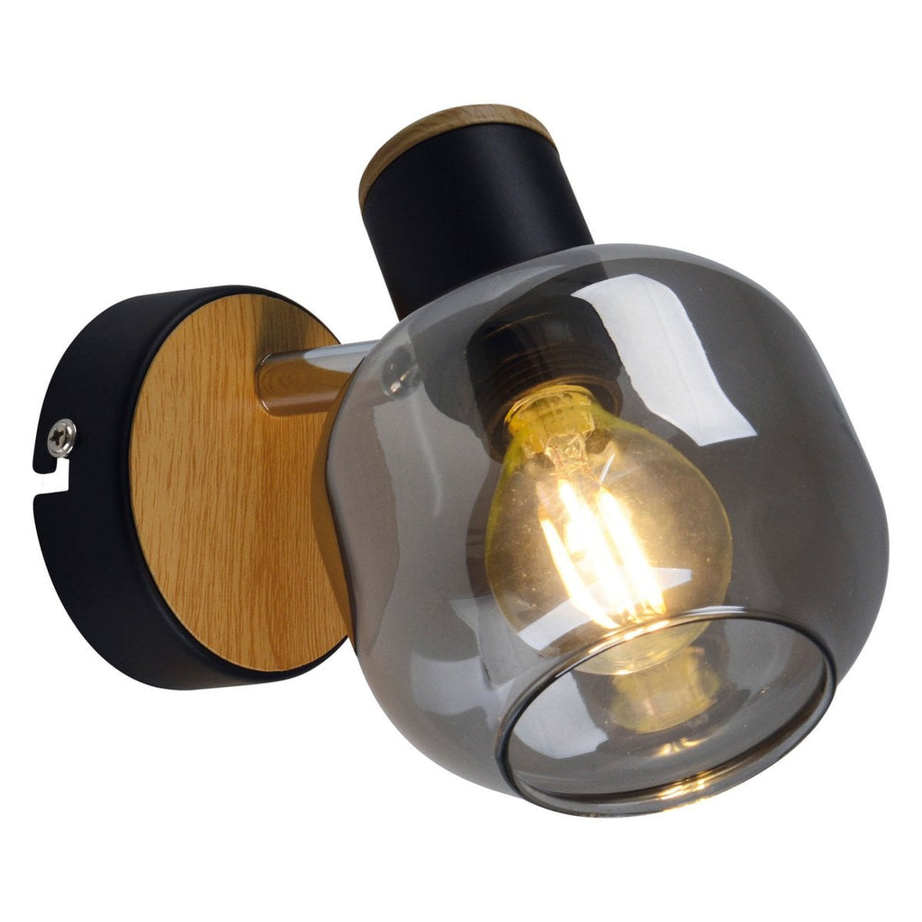 Glazen wandvlek "fumoso", wandlamp gemaakt van zwart en rookglas in zwart en de natuur, met E14 -aansluiting, voor eetkamer, woonkamer, gang of kantoor, lamp voor woonkamer, eetkamer, gang of gang 16 x 14 cm