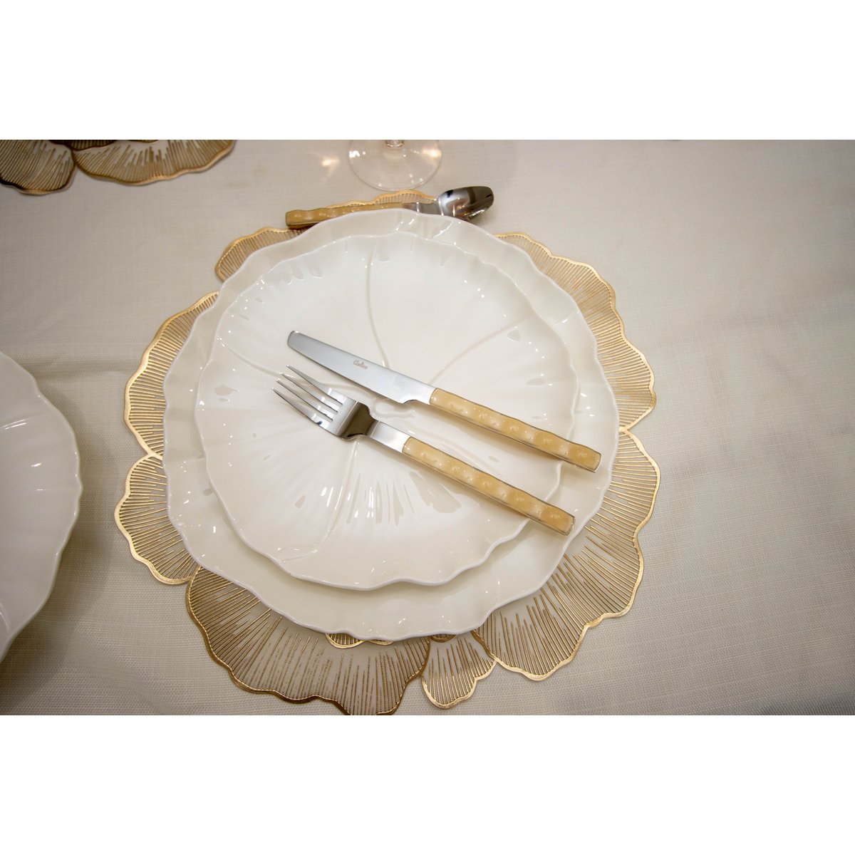 Huisvrouw 24 stuks in zilver met beige handvat