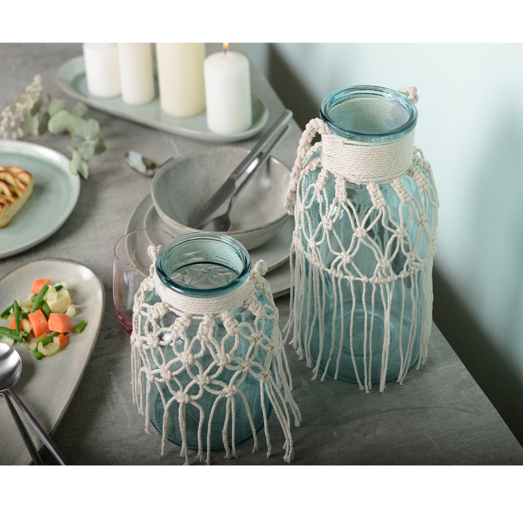 Macrame groen groen glazen vaas h.26 cm