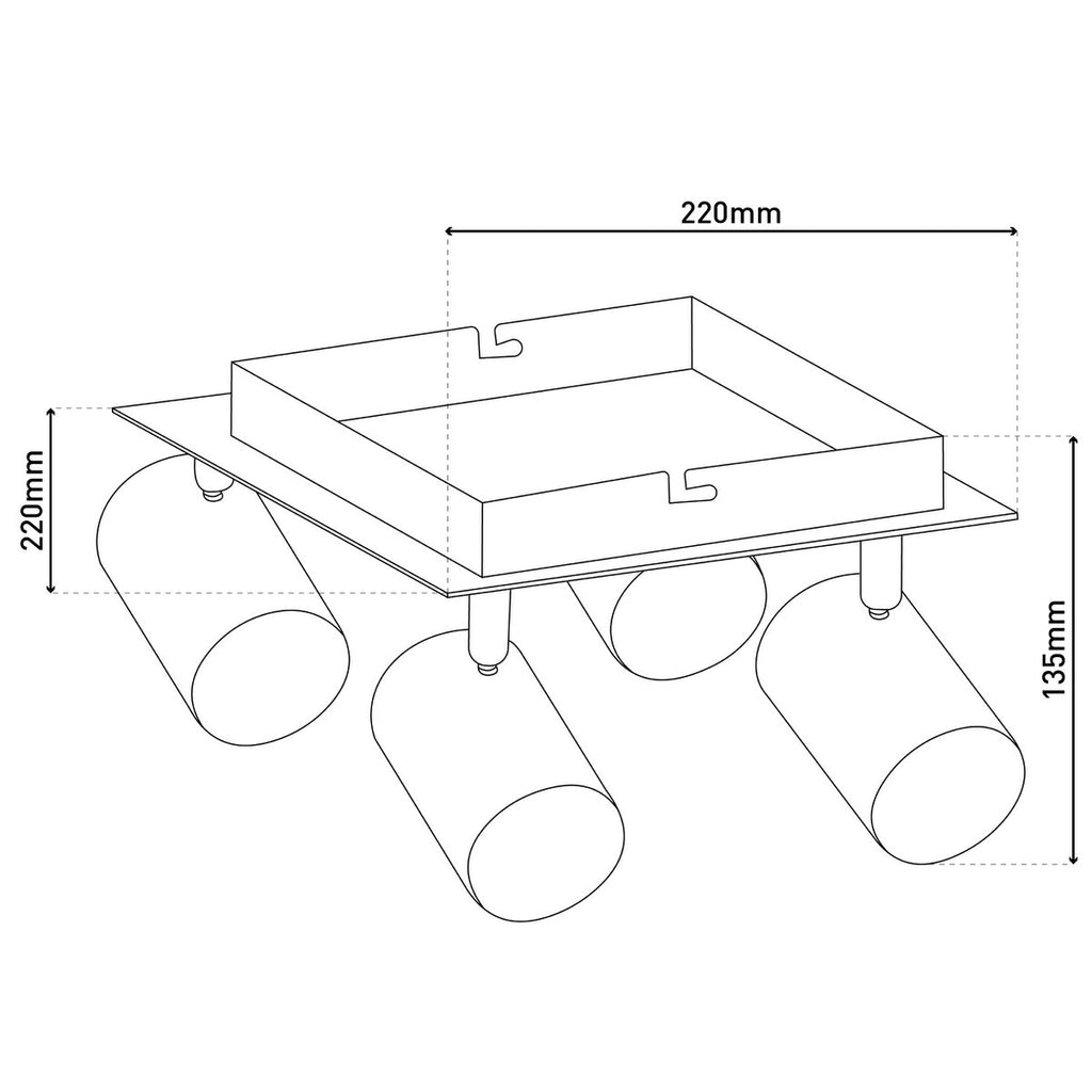 4 muur- en plafondlampen "Frida" in metalen zwart / goud, plafond schijnwerpers, GU10, plafondlamp voor eetkamer, woonkamer, gang of kantoor, 22 x 22 cm