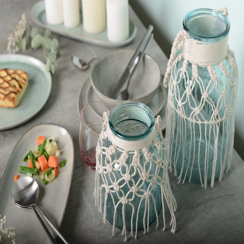 Macrame groen groen glazen vaas H.16,5 cm