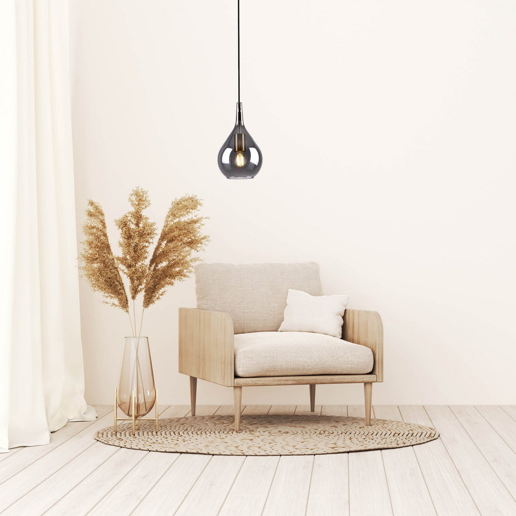 Hanger lamp "gota", retro klassieke hanglamp gemaakt van zwart rookglas Ø 20 cm, met E27 -versies, 150 hoog, ideaal voor eetkamer, woonkamer en keuken.