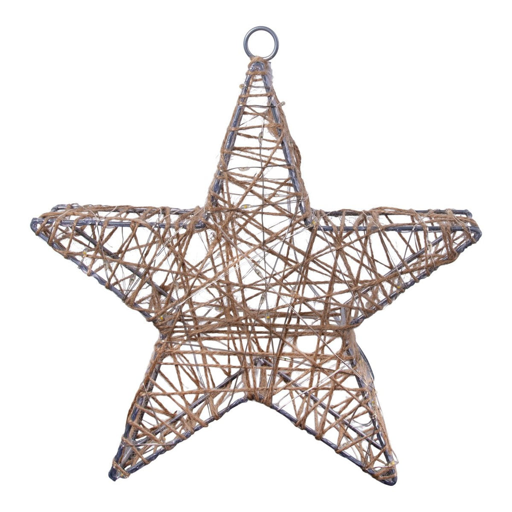 2 Set LED-kerstdecoratie "Metal Star" Ø 25 cm-Christmas Decoraties gemaakt van metaal en textiel in de natuur, met stevig ingebouwde LED's