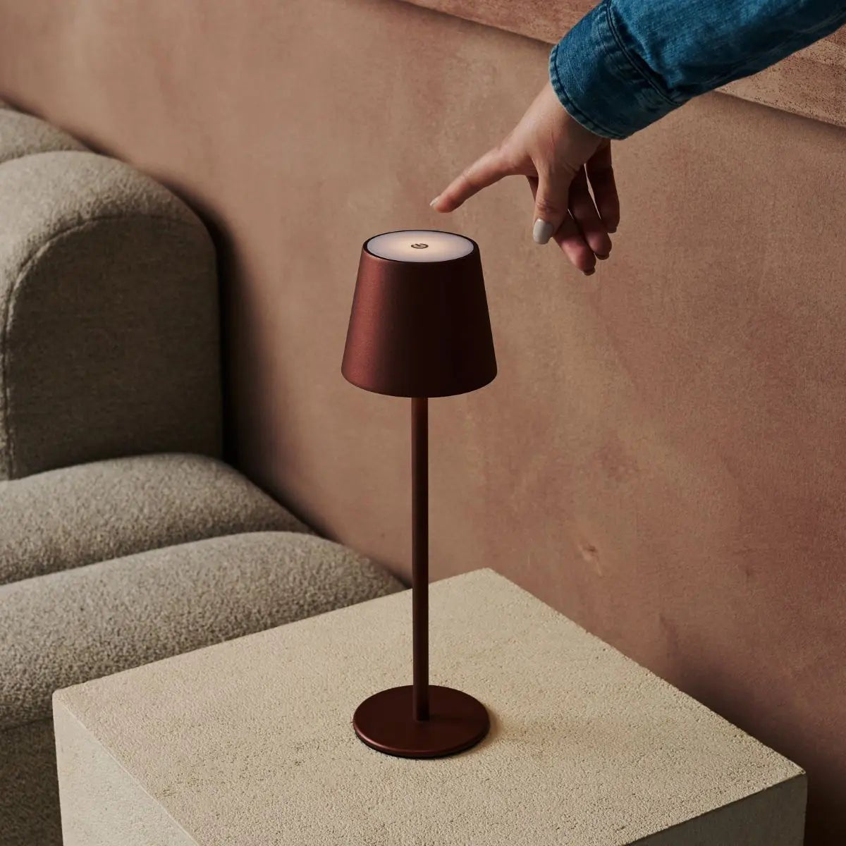 Jasper Bronze - Draadloze lamp met batterij L metaal, dimable & 3 lichtstadia
