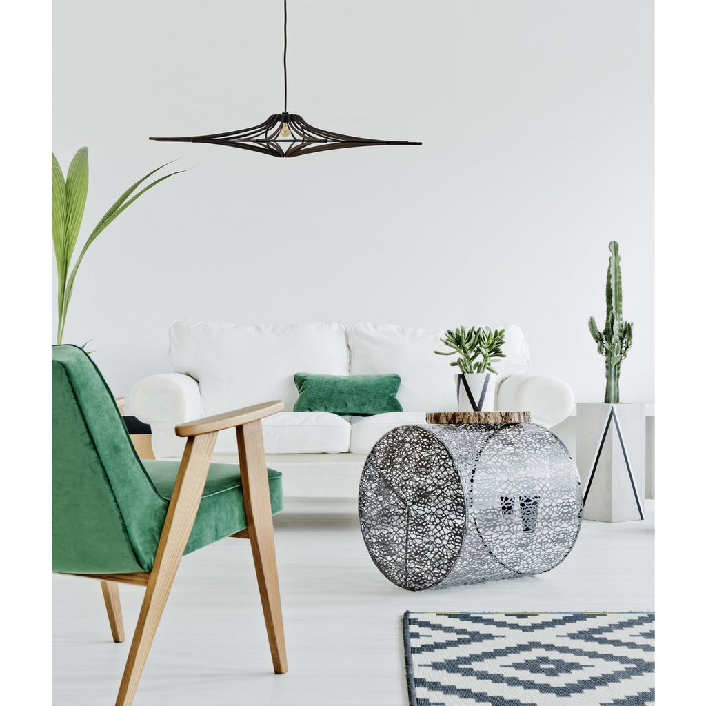 Zwart houten design hanger D90cm SINGING BLACK -Zwart elastiek- Zwart kit