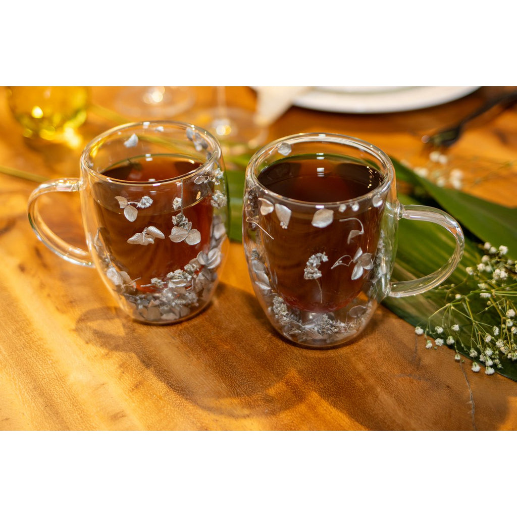 Dubbele wandtheekopjes 350 ml zilveren bloemen - veel 2