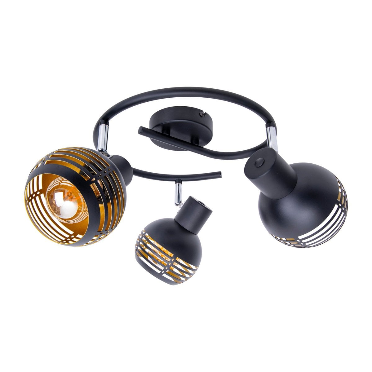 3-zits muur en plafond Rondel Spot "Casco" gemaakt van metaal in zwart en goud, met E27-versie, Øca. 48 cm. Stijlvolle verlichting voor woonkamer, eetkamer of keuken.